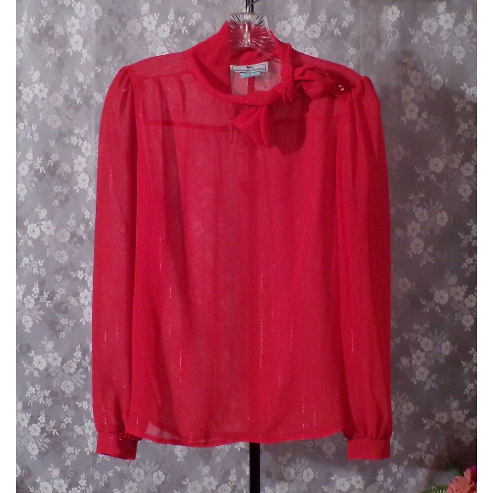 Jonathan Martin Vintage 70s Sheer Red Pin Stripe Blouse Retro Size Small Medium